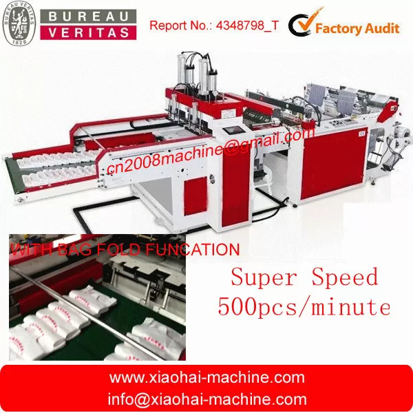 Double Servos Two Lines Full automatic T-shirt bag making machine supplier